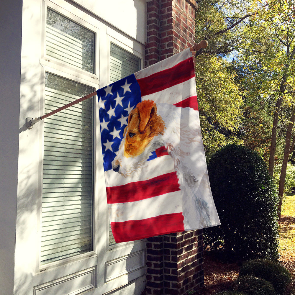 Fox Terrier Patriotic House Flag 28x40 Porch Sleeve Pole Decorative Outside Yard Banner Artwork Wall Hanging, Polyester