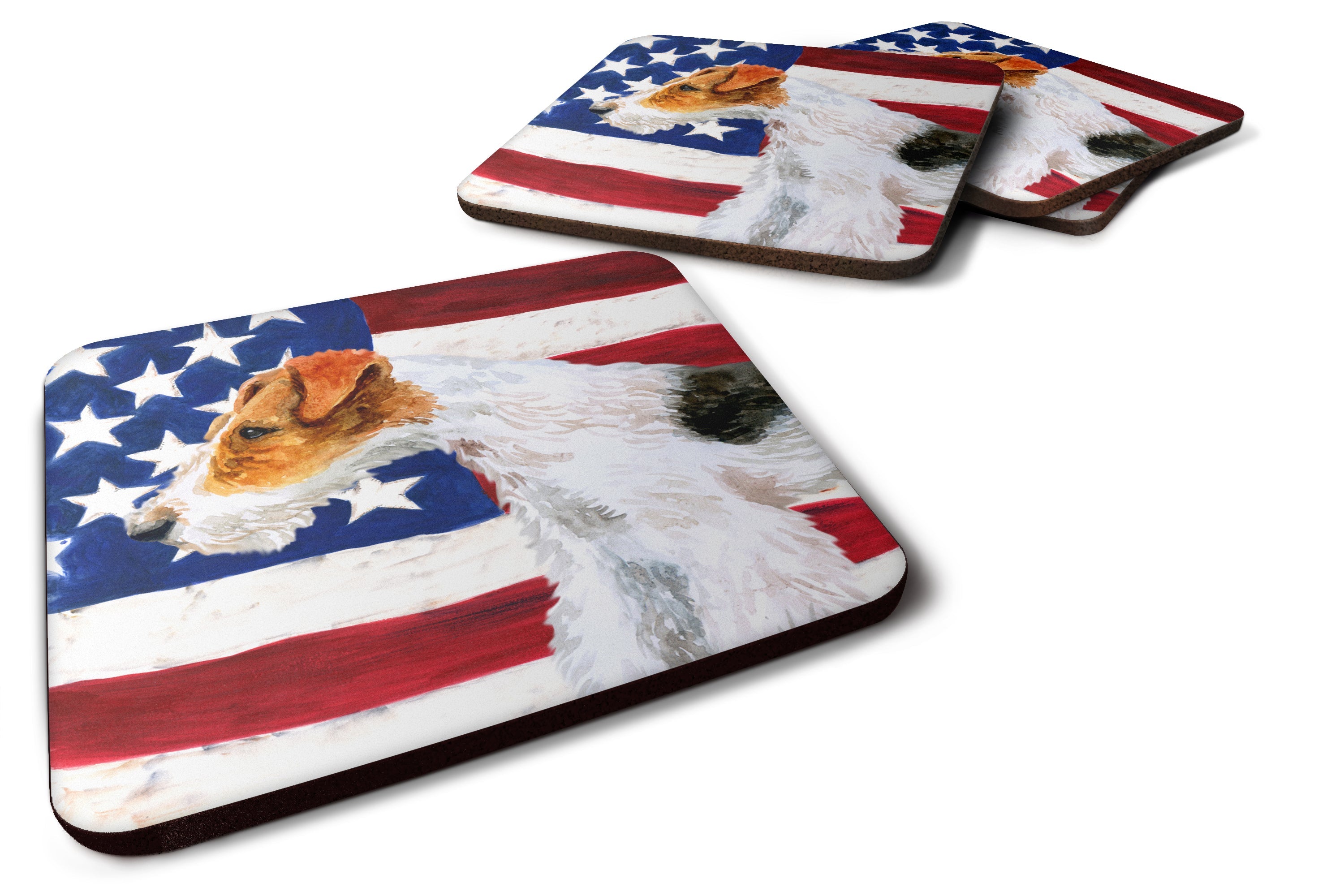 Fox Terrier Patriotic Foam Coasters Set of 4 Cup Coasters for Indoor Outdoor, Tabletop Protection, Anti Slip, Mouse pad Material