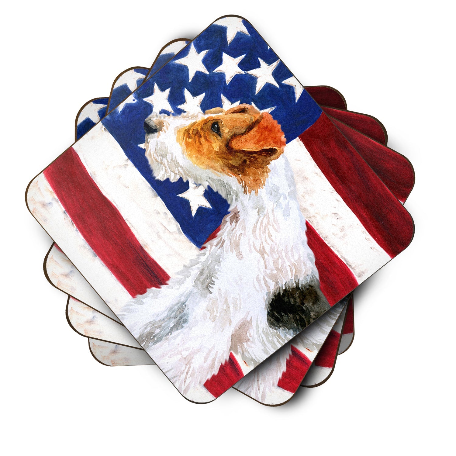 Fox Terrier Patriotic Foam Coasters Set of 4 Cup Coasters for Indoor Outdoor, Tabletop Protection, Anti Slip, Mouse pad Material