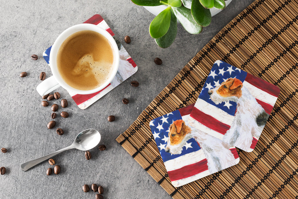 Fox Terrier Patriotic Foam Coasters Set of 4 Cup Coasters for Indoor Outdoor, Tabletop Protection, Anti Slip, Mouse pad Material