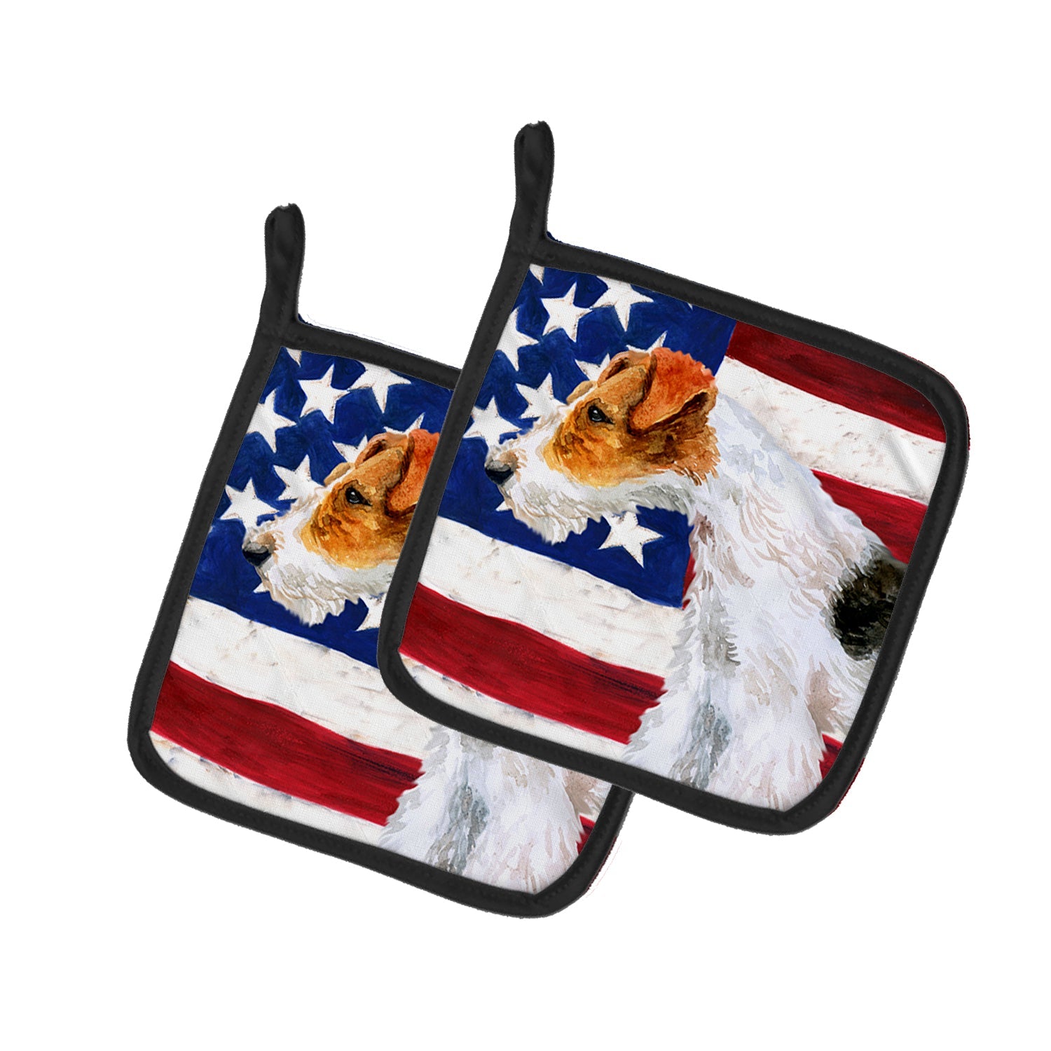 Fox Terrier Patriotic Pot Holder Set of 2 Heat Resistant Quilted Hot Pads 7.5 x 7.5 Inch, Insulated Kitchen Trivets for Cooking & Baking