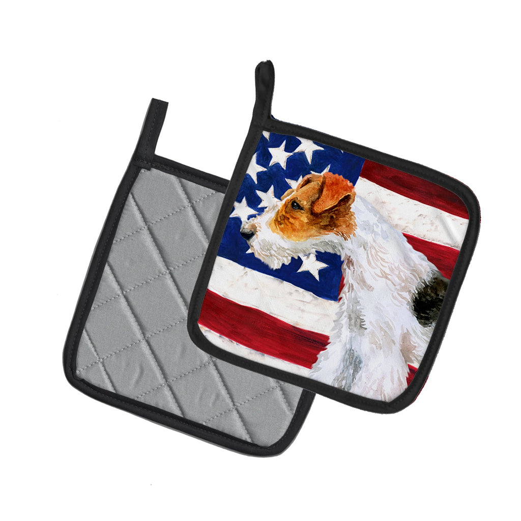 Fox Terrier Patriotic Pot Holder Set of 2 Heat Resistant Quilted Hot Pads 7.5 x 7.5 Inch, Insulated Kitchen Trivets for Cooking & Baking