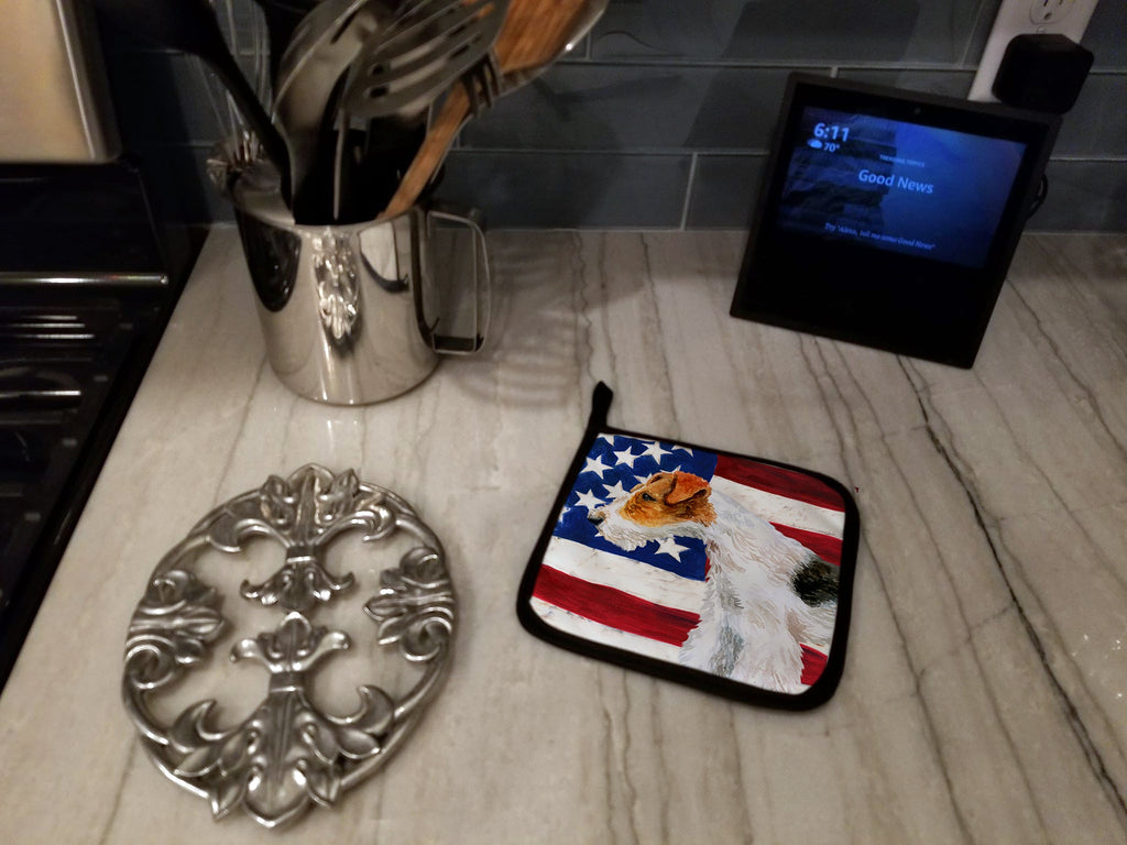 Fox Terrier Patriotic Pot Holder Set of 2 Heat Resistant Quilted Hot Pads 7.5 x 7.5 Inch, Insulated Kitchen Trivets for Cooking & Baking