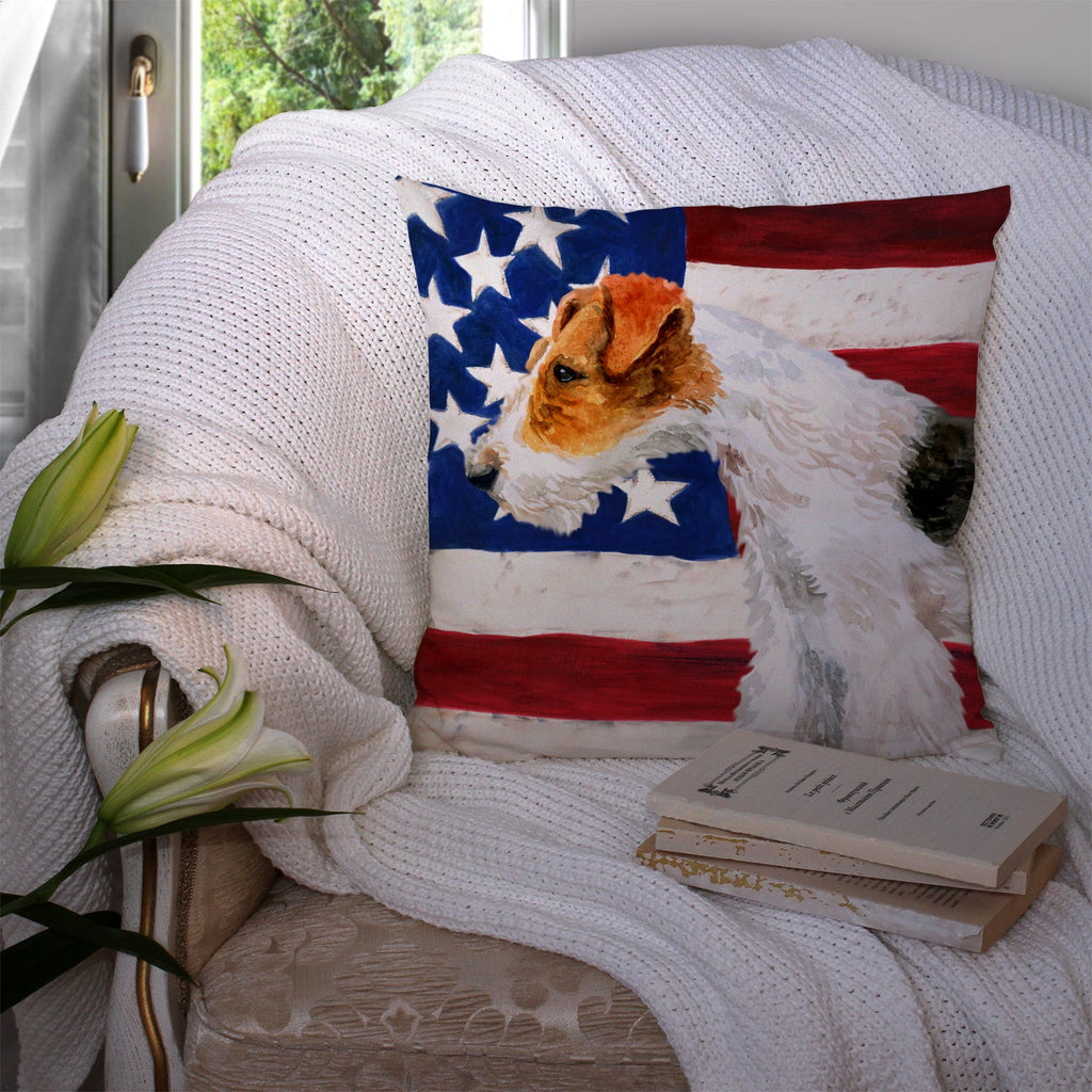 Fox Terrier Patriotic Decorative Throw Pillow 14x14 Indoor Outdoor Accent Cushion, Fabric Cover with Insert for Sofa, Bed, Porch & Living Room