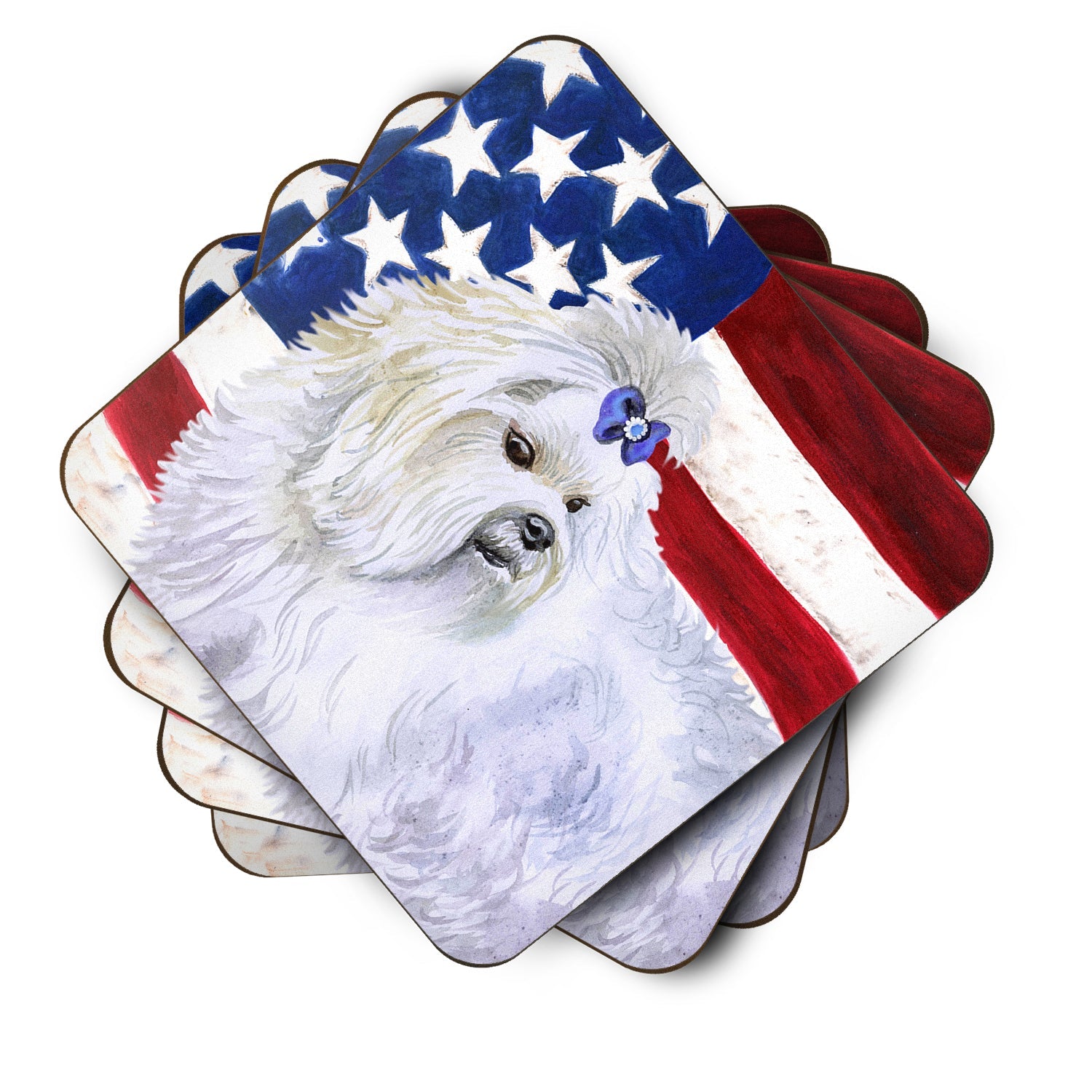 Maltese Patriotic Foam Coasters Set of 4 Cup Coasters for Indoor Outdoor, Tabletop Protection, Anti Slip, Mouse pad Material