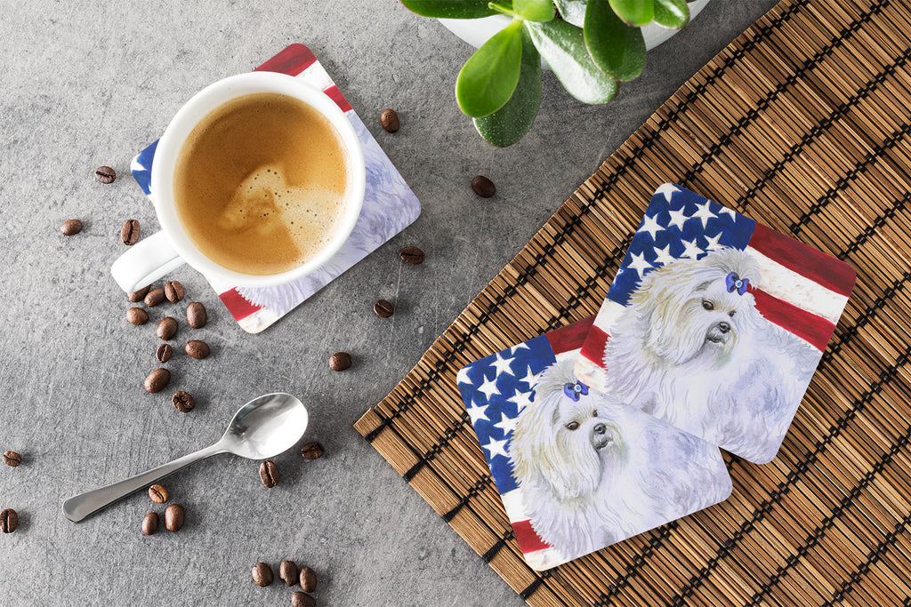 Maltese Patriotic Foam Coasters Set of 4 Cup Coasters for Indoor Outdoor, Tabletop Protection, Anti Slip, Mouse pad Material