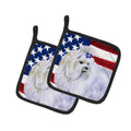 Maltese Patriotic Pot Holder Set of 2 Heat Resistant Quilted Hot Pads 7.5 x 7.5 Inch, Insulated Kitchen Trivets for Cooking & Baking
