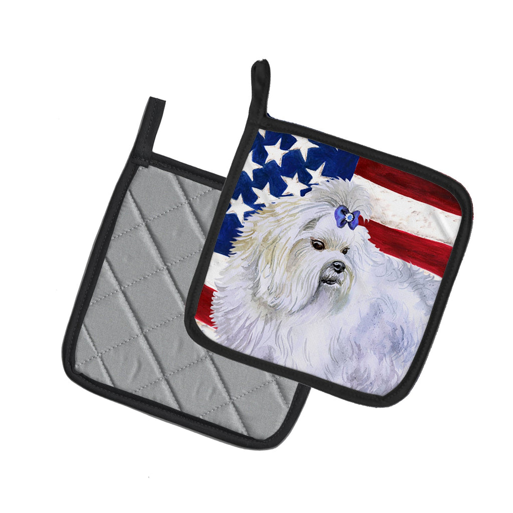 Maltese Patriotic Pot Holder Set of 2 Heat Resistant Quilted Hot Pads 7.5 x 7.5 Inch, Insulated Kitchen Trivets for Cooking & Baking