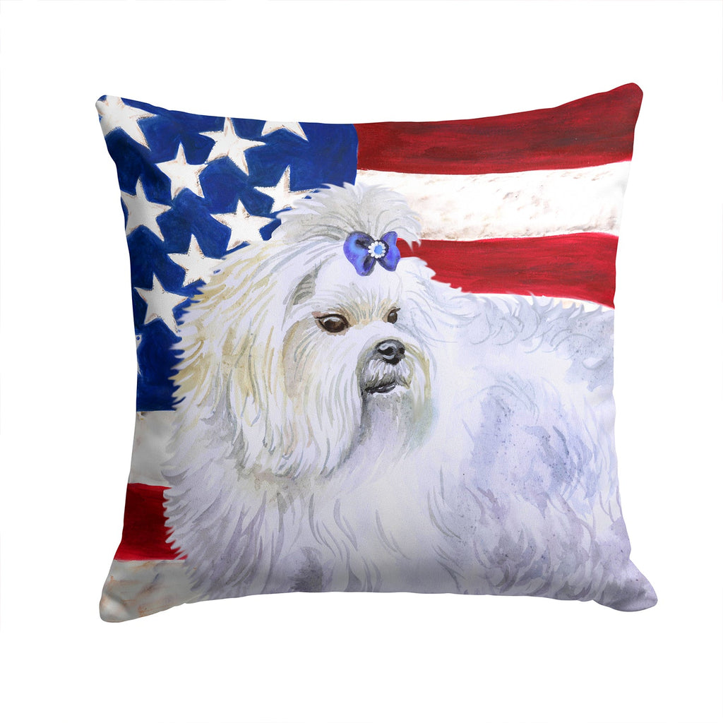 Maltese Patriotic Decorative Throw Pillow 14x14 Indoor Outdoor Accent Cushion, Fabric Cover with Insert for Sofa, Bed, Porch & Living Room