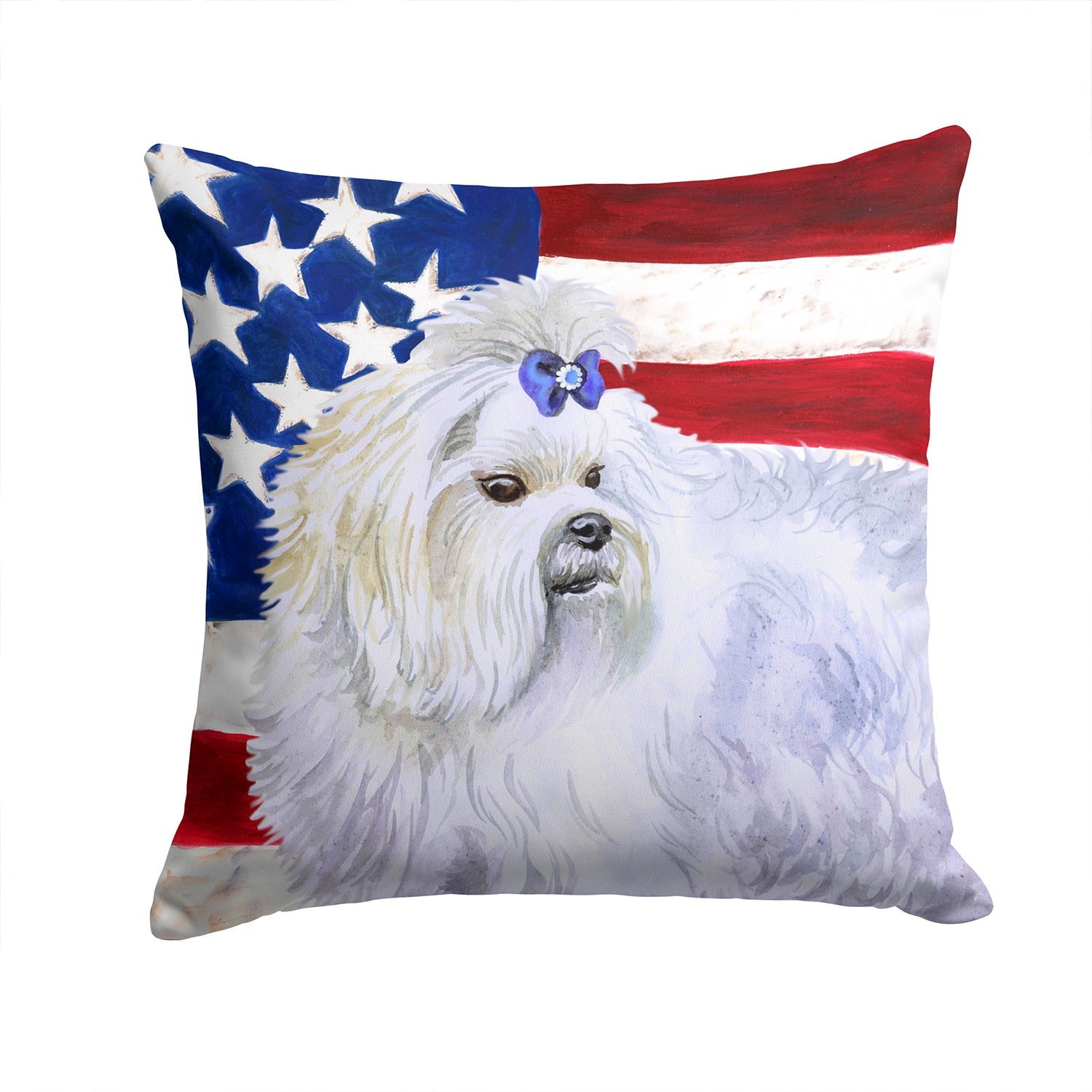 Maltese Patriotic Decorative Throw Pillow 14x14 Indoor Outdoor Accent Cushion, Fabric Cover with Insert for Sofa, Bed, Porch & Living Room
