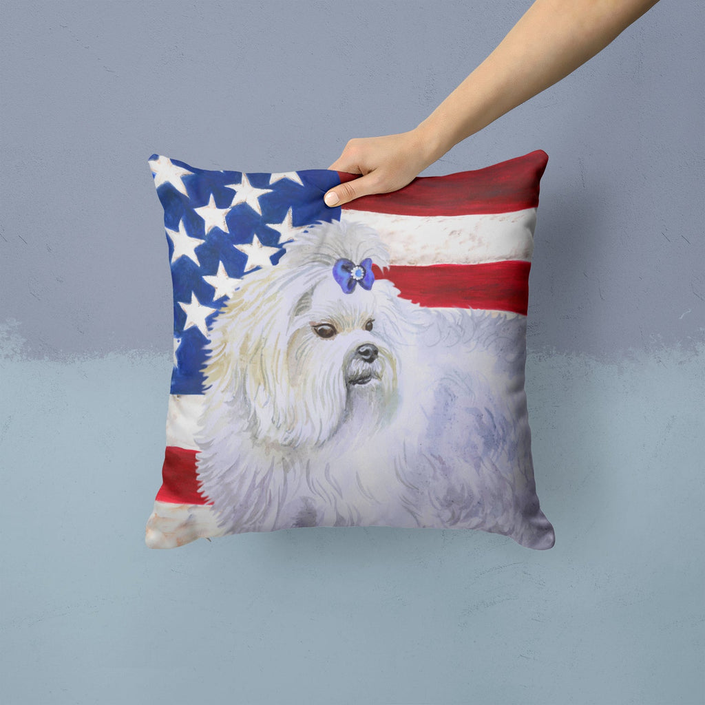 Maltese Patriotic Decorative Throw Pillow 14x14 Indoor Outdoor Accent Cushion, Fabric Cover with Insert for Sofa, Bed, Porch & Living Room