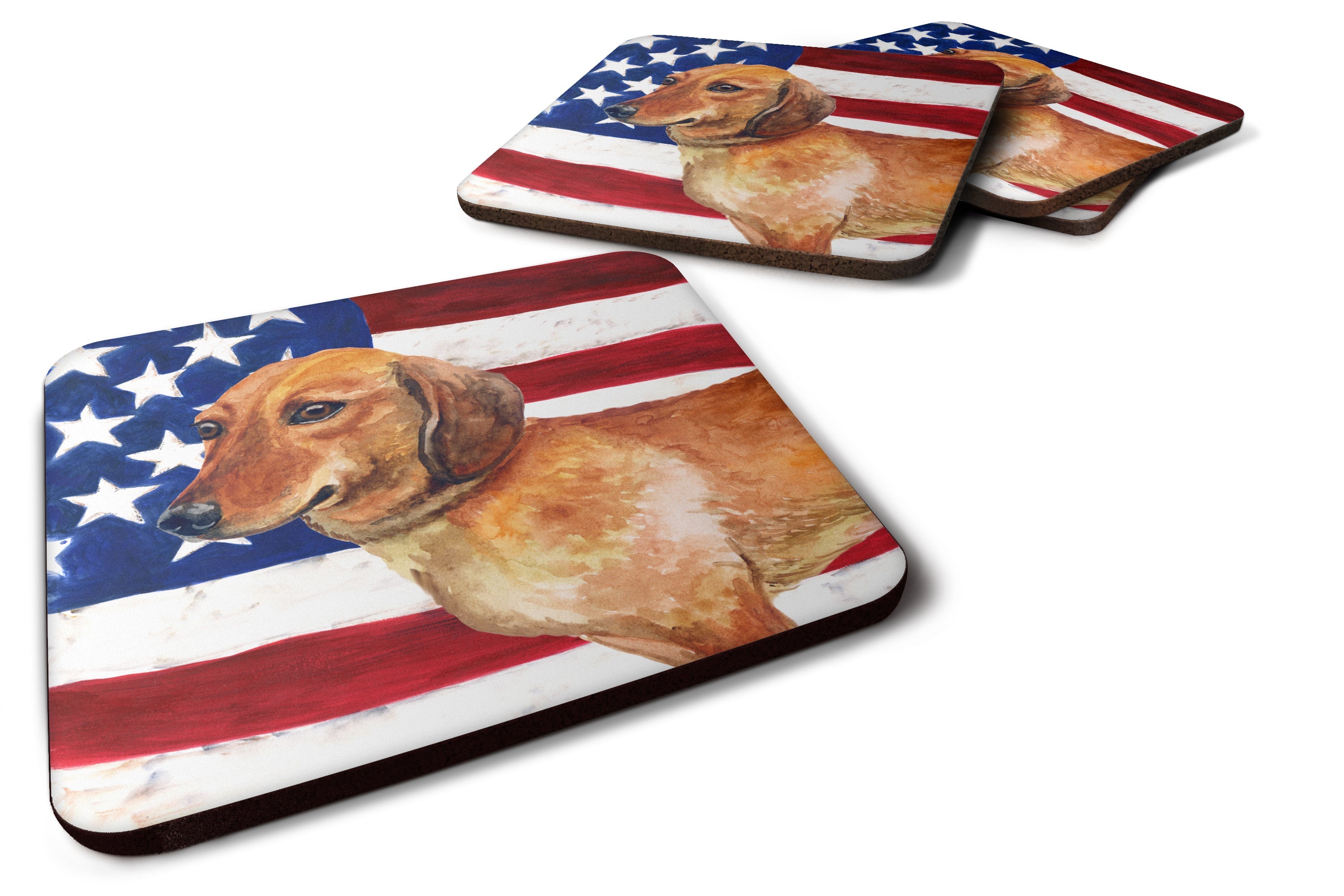 Dachshund Patriotic Foam Coasters Set of 4 Cup Coasters for Indoor Outdoor, Tabletop Protection, Anti Slip, Mouse pad Material