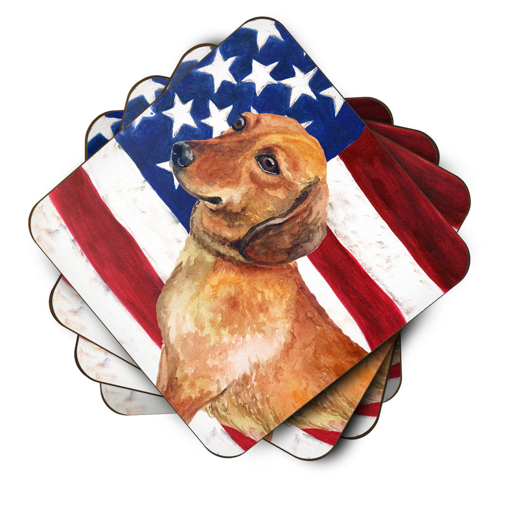 Dachshund Patriotic Foam Coasters Set of 4 Cup Coasters for Indoor Outdoor, Tabletop Protection, Anti Slip, Mouse pad Material