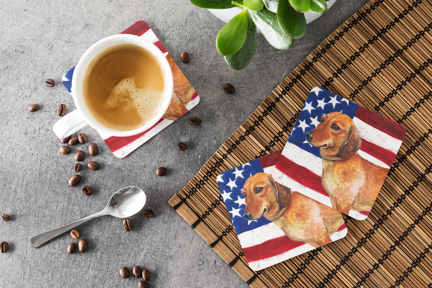 Dachshund Patriotic Foam Coasters Set of 4 Cup Coasters for Indoor Outdoor, Tabletop Protection, Anti Slip, Mouse pad Material
