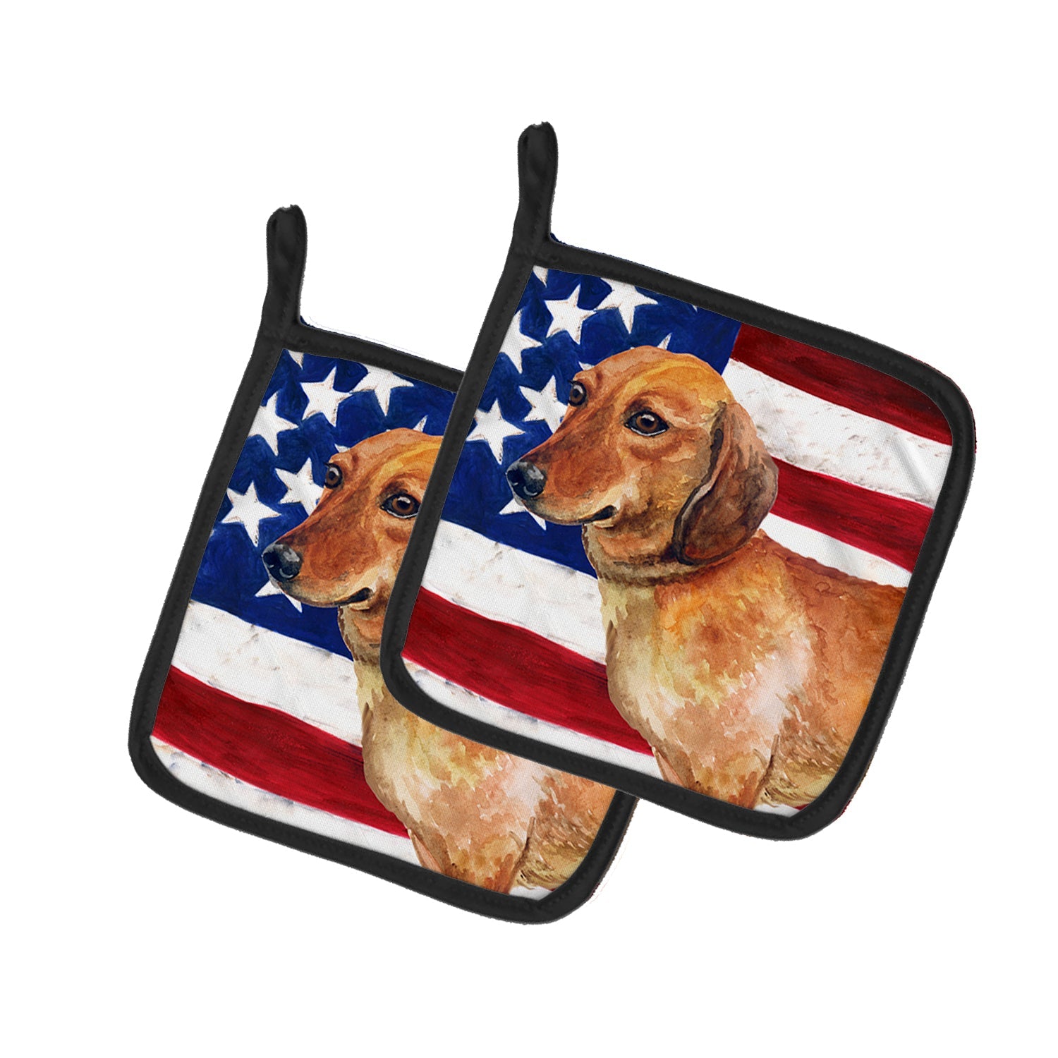 Dachshund Patriotic Pot Holder Set of 2 Heat Resistant Quilted Hot Pads 7.5 x 7.5 Inch, Insulated Kitchen Trivets for Cooking & Baking
