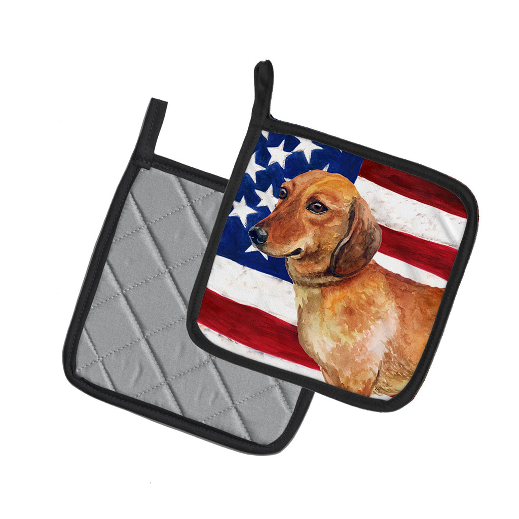 Dachshund Patriotic Pot Holder Set of 2 Heat Resistant Quilted Hot Pads 7.5 x 7.5 Inch, Insulated Kitchen Trivets for Cooking & Baking