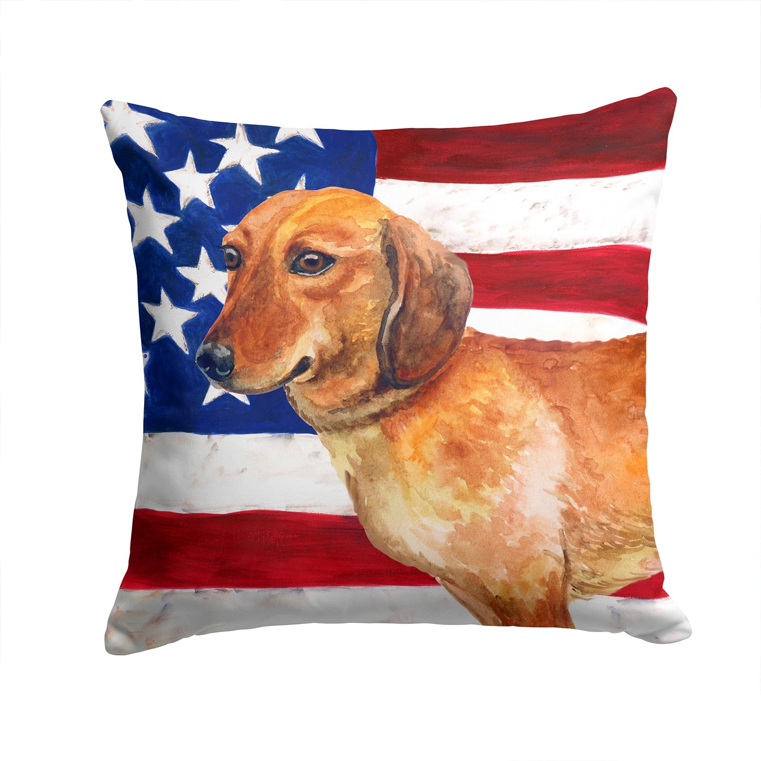 Dachshund Patriotic Decorative Throw Pillow 14x14 Indoor Outdoor Accent Cushion, Fabric Cover with Insert for Sofa, Bed, Porch & Living Room
