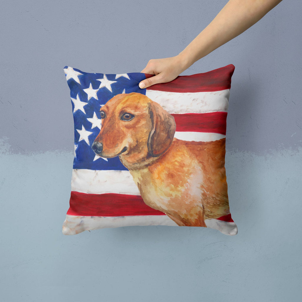 Dachshund Patriotic Decorative Throw Pillow 14x14 Indoor Outdoor Accent Cushion, Fabric Cover with Insert for Sofa, Bed, Porch & Living Room