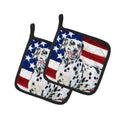 Dalmatian Patriotic Pot Holder Set of 2 Heat Resistant Quilted Hot Pads 7.5 x 7.5 Inch, Insulated Kitchen Trivets for Cooking & Baking