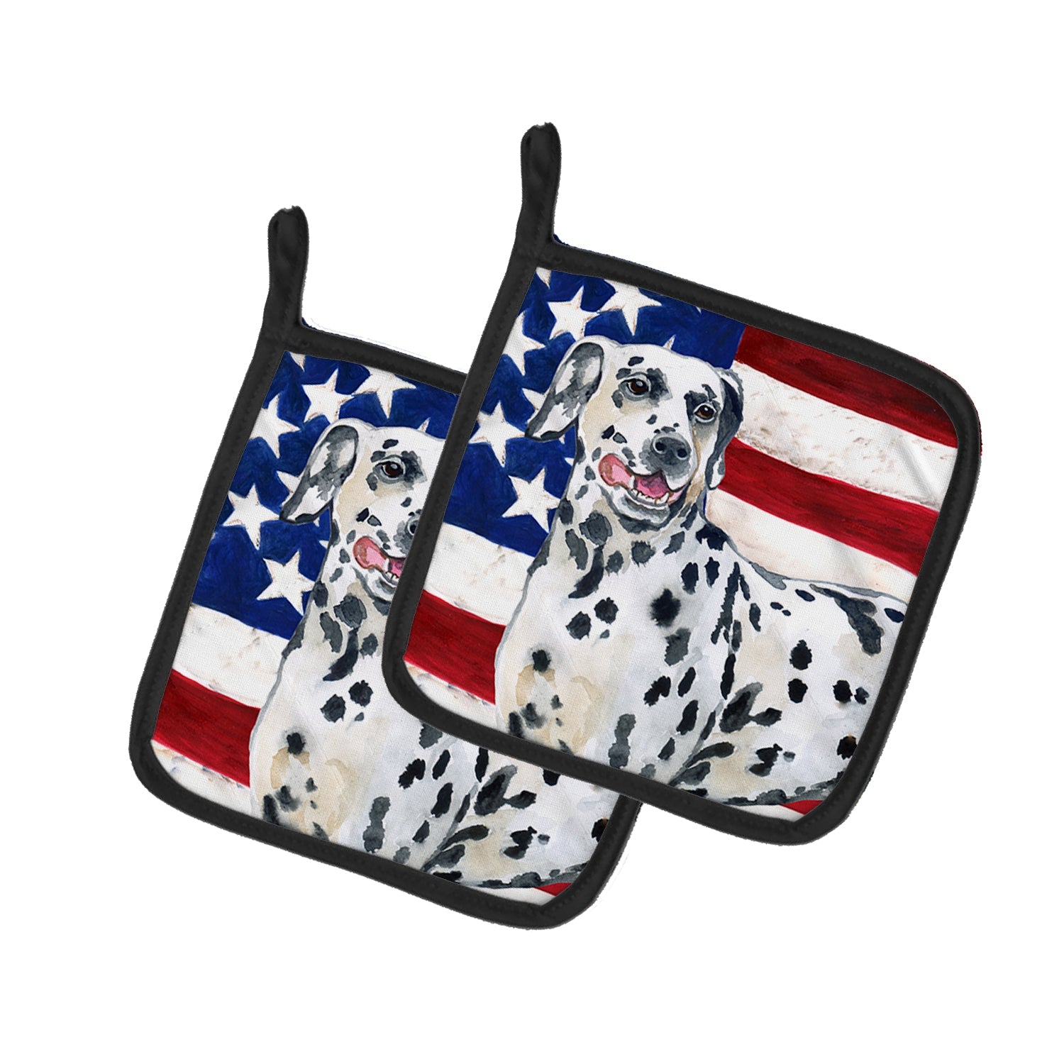 Dalmatian Patriotic Pot Holder Set of 2 Heat Resistant Quilted Hot Pads 7.5 x 7.5 Inch, Insulated Kitchen Trivets for Cooking & Baking