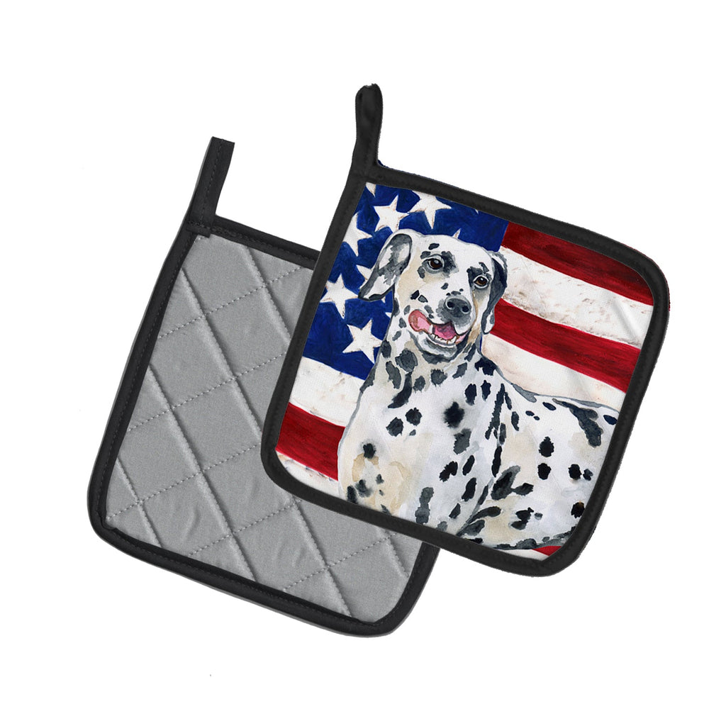 Dalmatian Patriotic Pot Holder Set of 2 Heat Resistant Quilted Hot Pads 7.5 x 7.5 Inch, Insulated Kitchen Trivets for Cooking & Baking