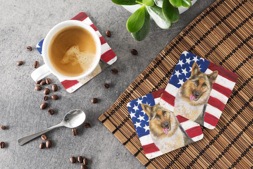 German Shepherd Patriotic Foam Coasters Set of 4 Cup Coasters for Indoor Outdoor, Tabletop Protection, Anti Slip, Mouse pad Material