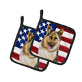 German Shepherd Patriotic Pot Holder Set of 2 Heat Resistant Quilted Hot Pads 7.5 x 7.5 Inch, Insulated Kitchen Trivets for Cooking & Baking