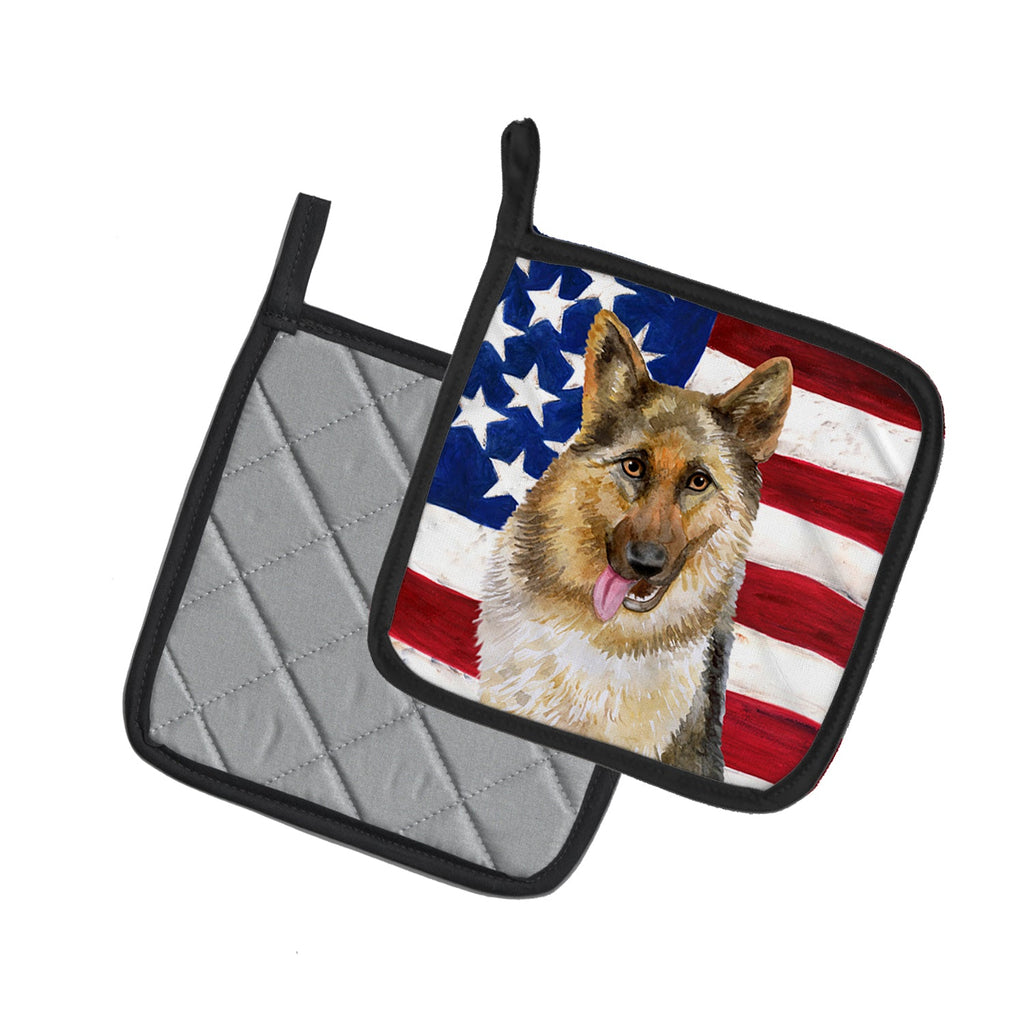 German Shepherd Patriotic Pot Holder Set of 2 Heat Resistant Quilted Hot Pads 7.5 x 7.5 Inch, Insulated Kitchen Trivets for Cooking & Baking