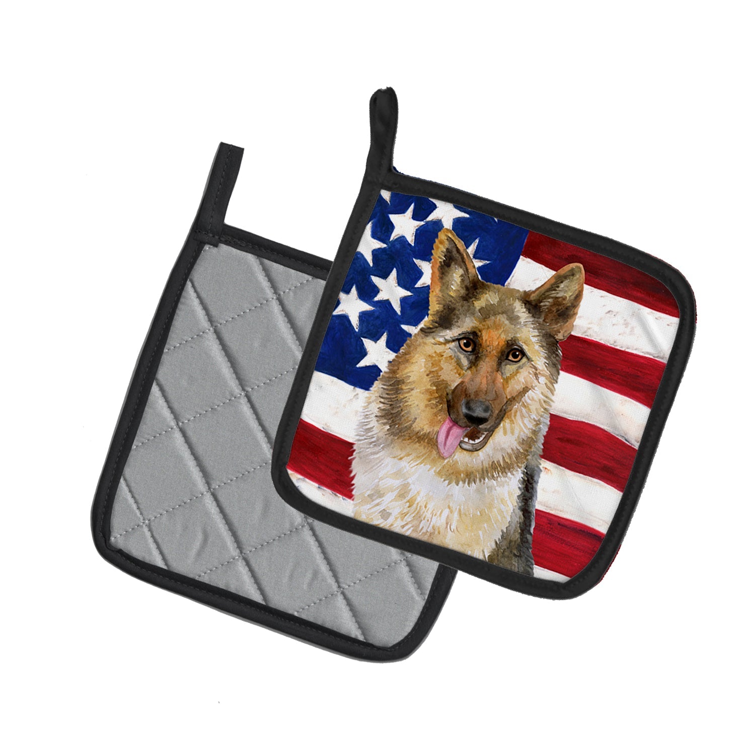 German Shepherd Patriotic Pot Holder Set of 2 Heat Resistant Quilted Hot Pads 7.5 x 7.5 Inch, Insulated Kitchen Trivets for Cooking & Baking