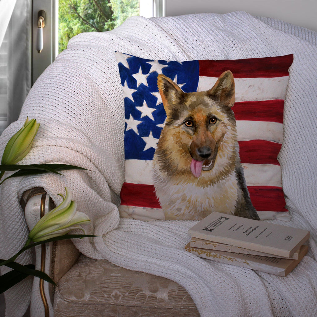 German Shepherd Patriotic Decorative Throw Pillow 14x14 Indoor Outdoor Accent Cushion, Fabric Cover with Insert for Sofa, Bed, Porch & Living Room