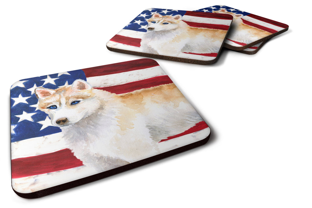 Siberian Husky Patriotic Foam Coasters Set of 4 Cup Coasters for Indoor Outdoor, Tabletop Protection, Anti Slip, Mouse pad Material