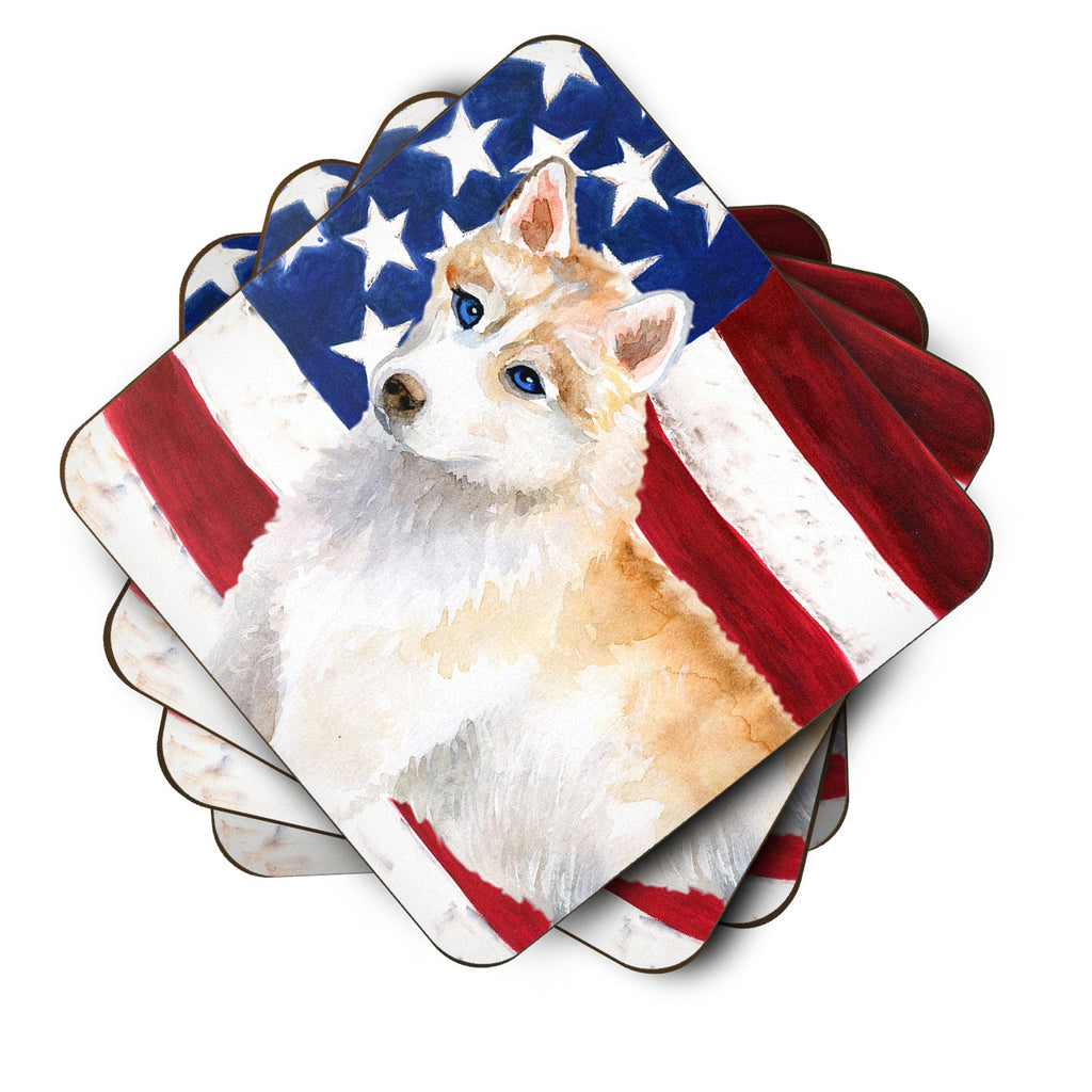 Siberian Husky Patriotic Foam Coasters Set of 4 Cup Coasters for Indoor Outdoor, Tabletop Protection, Anti Slip, Mouse pad Material