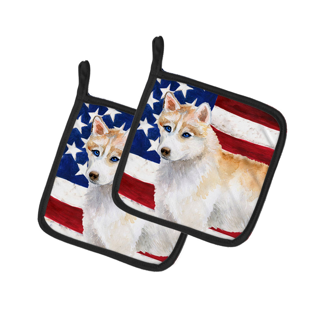 Siberian Husky Patriotic Pot Holder Set of 2 Heat Resistant Quilted Hot Pads 7.5 x 7.5 Inch, Insulated Kitchen Trivets for Cooking & Baking