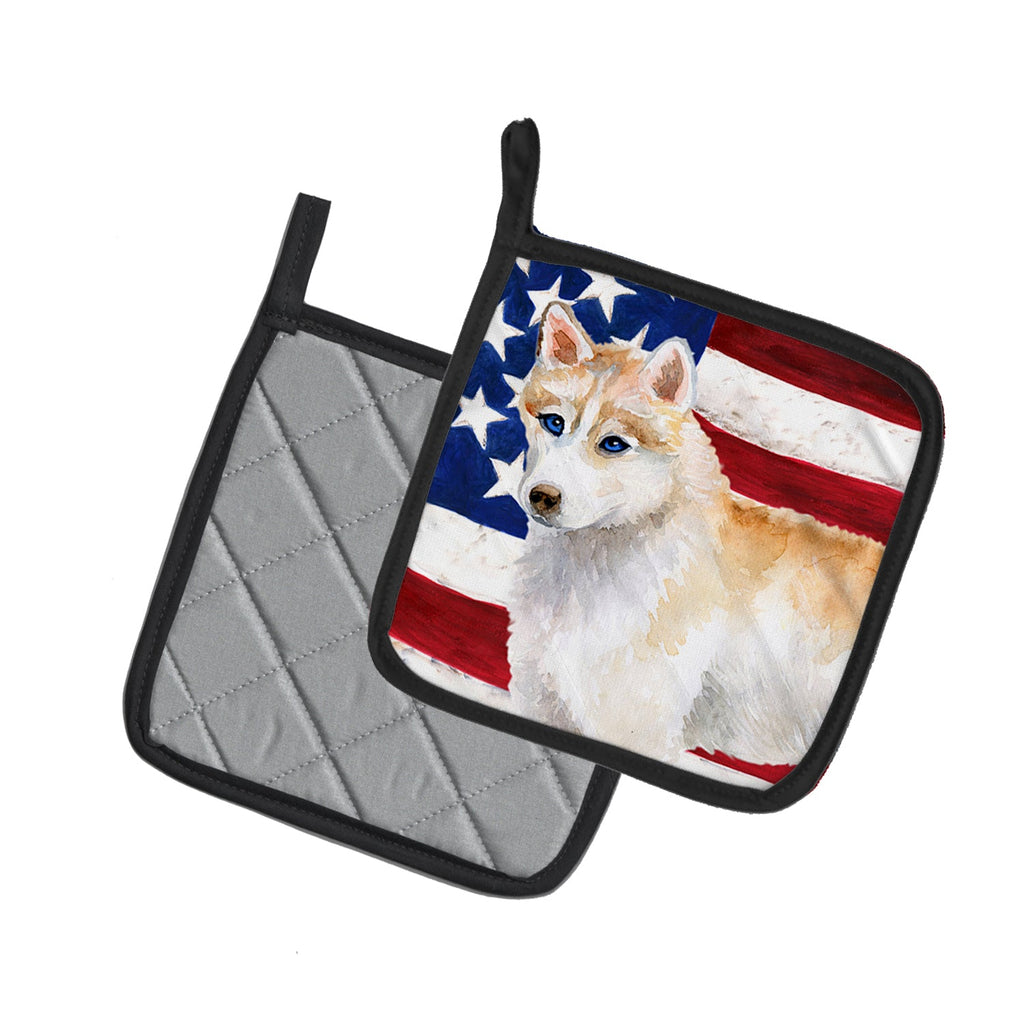 Siberian Husky Patriotic Pot Holder Set of 2 Heat Resistant Quilted Hot Pads 7.5 x 7.5 Inch, Insulated Kitchen Trivets for Cooking & Baking