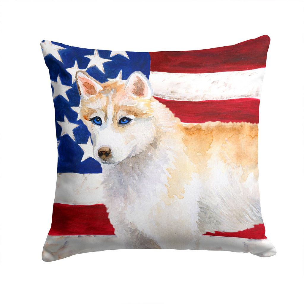 Siberian Husky Patriotic Decorative Throw Pillow 14x14 Indoor Outdoor Accent Cushion, Fabric Cover with Insert for Sofa, Bed, Porch & Living Room