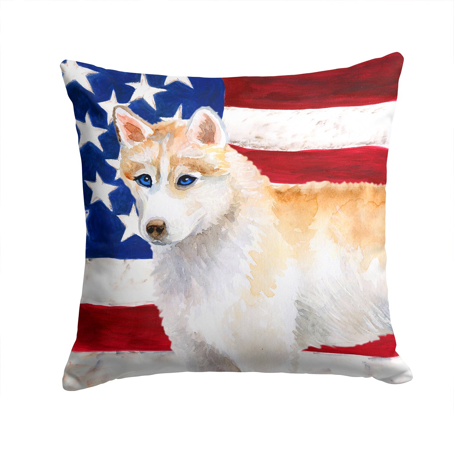 Siberian Husky Patriotic Decorative Throw Pillow 14x14 Indoor Outdoor Accent Cushion, Fabric Cover with Insert for Sofa, Bed, Porch & Living Room