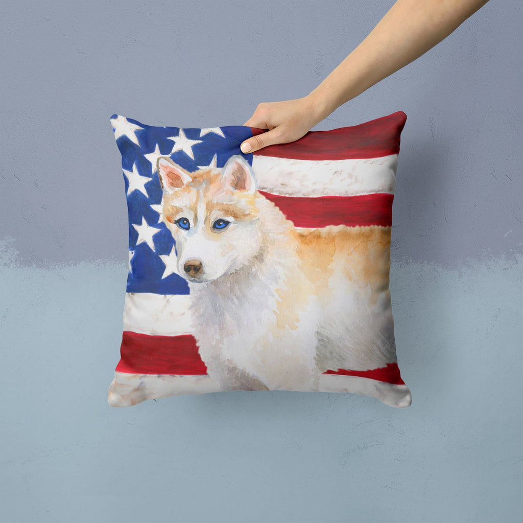 Siberian Husky Patriotic Decorative Throw Pillow 14x14 Indoor Outdoor Accent Cushion, Fabric Cover with Insert for Sofa, Bed, Porch & Living Room