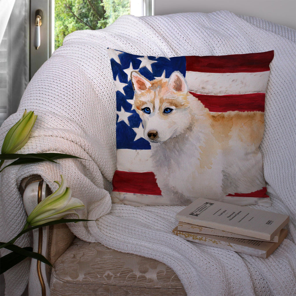 Siberian Husky Patriotic Decorative Throw Pillow 14x14 Indoor Outdoor Accent Cushion, Fabric Cover with Insert for Sofa, Bed, Porch & Living Room