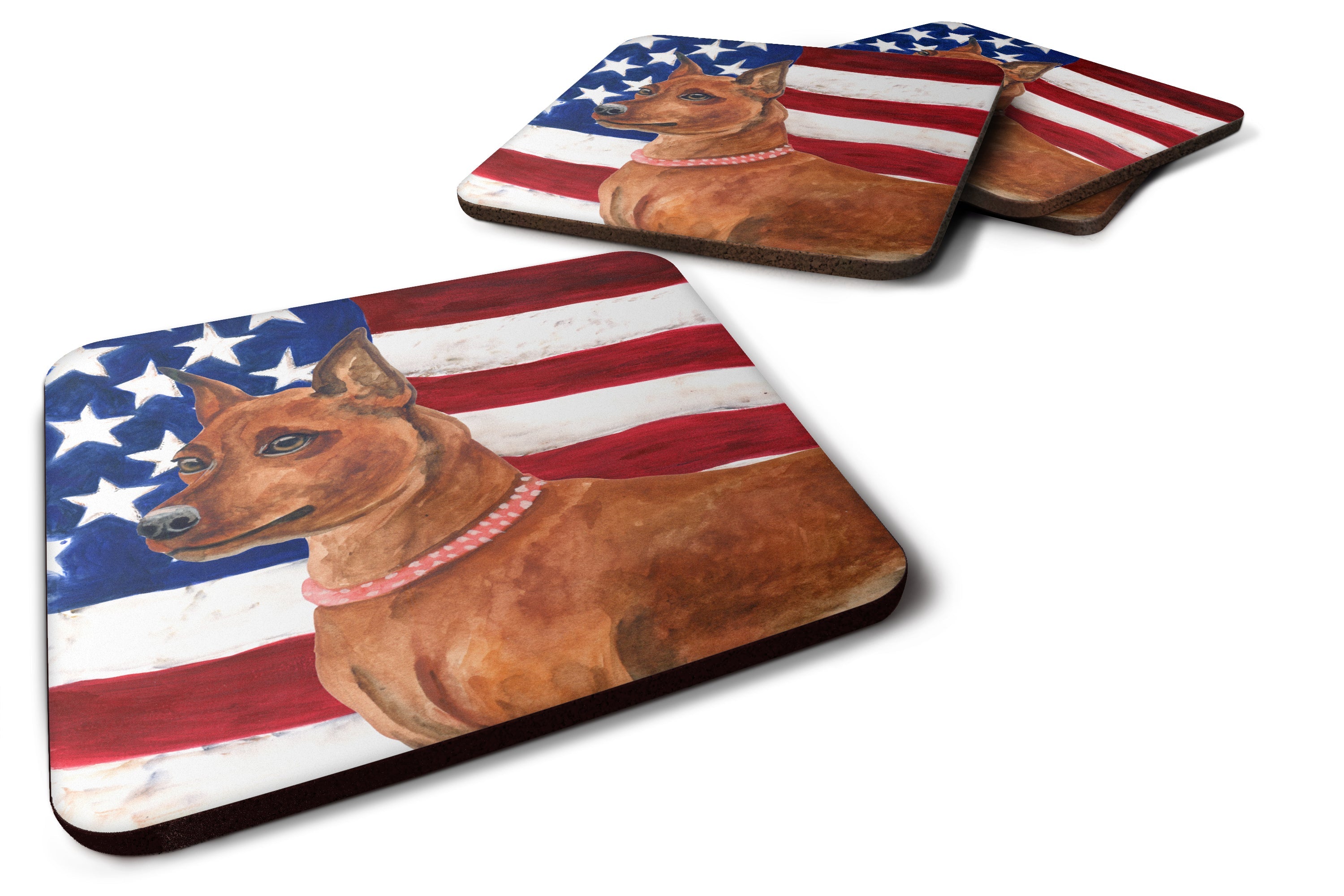 Miniature Pinscher Patriotic Foam Coasters Set of 4 Cup Coasters for Indoor Outdoor, Tabletop Protection, Anti Slip, Mouse pad Material