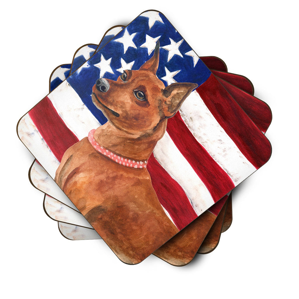 Miniature Pinscher Patriotic Foam Coasters Set of 4 Cup Coasters for Indoor Outdoor, Tabletop Protection, Anti Slip, Mouse pad Material