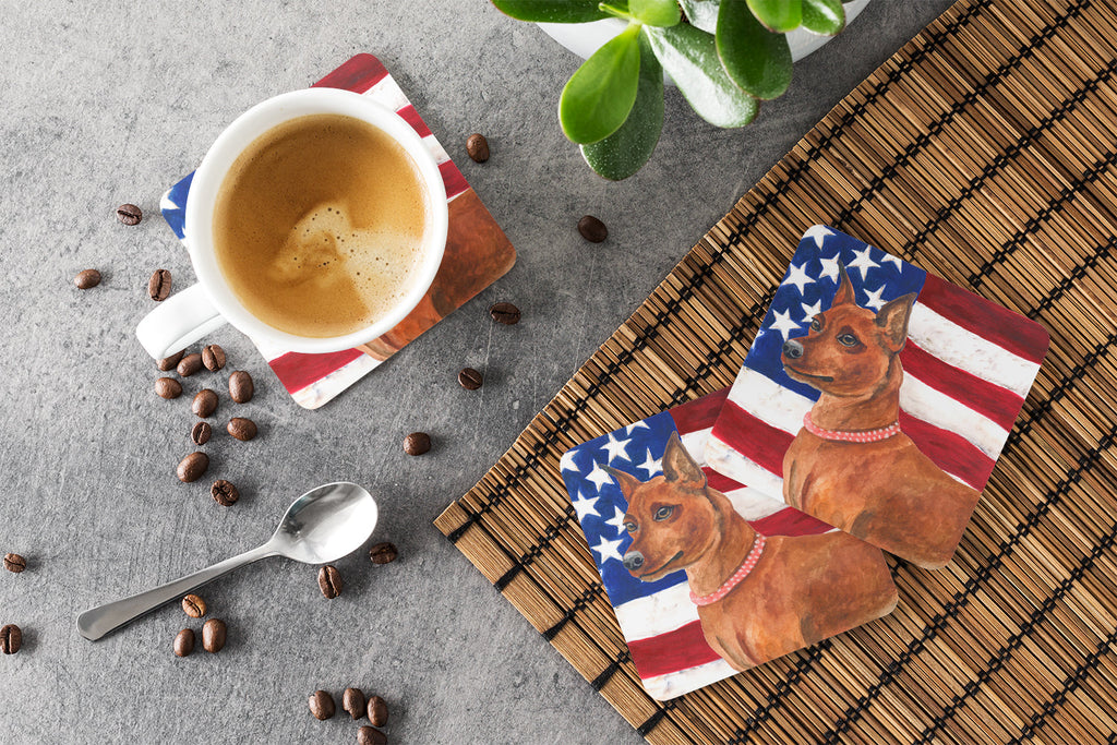 Miniature Pinscher Patriotic Foam Coasters Set of 4 Cup Coasters for Indoor Outdoor, Tabletop Protection, Anti Slip, Mouse pad Material