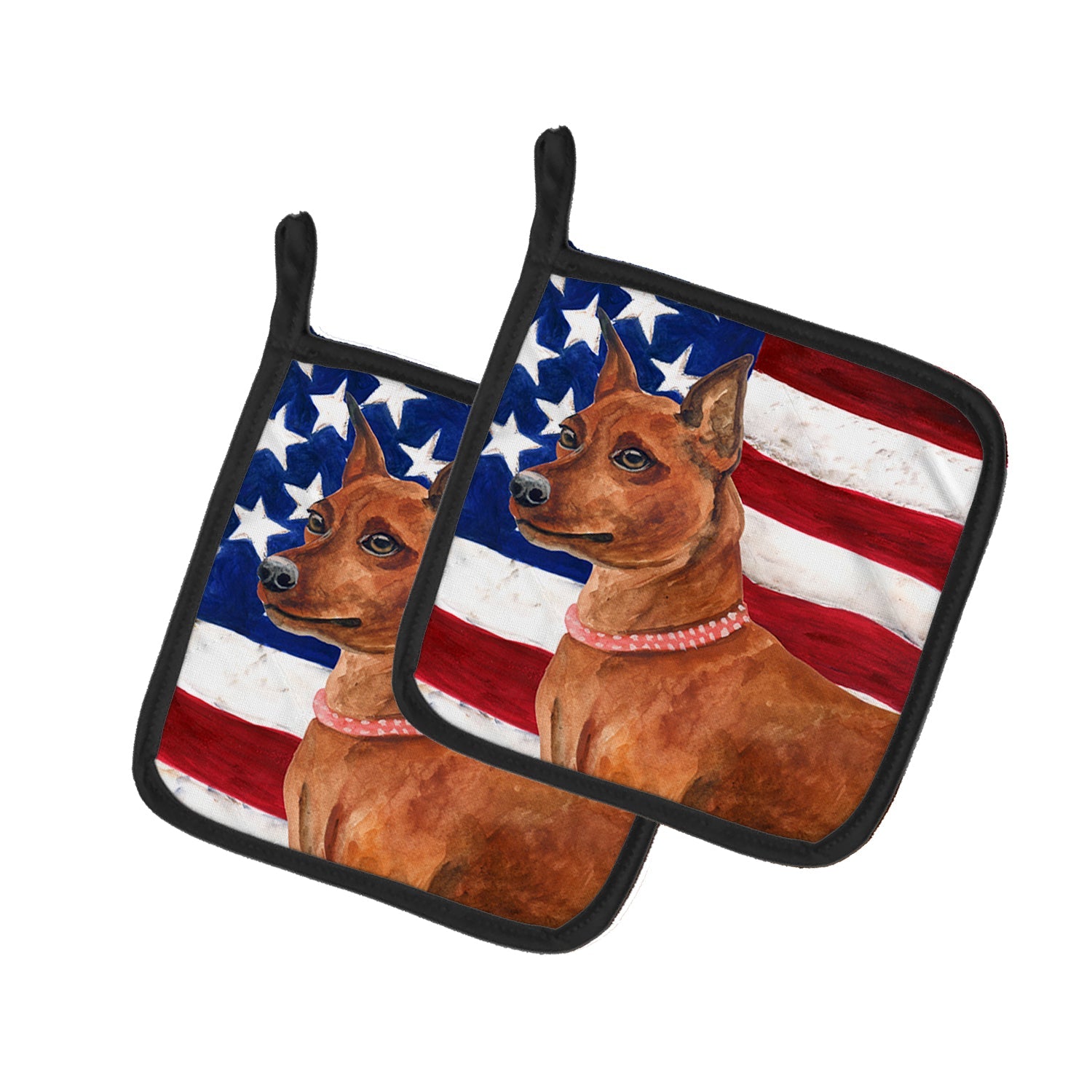Miniature Pinscher Patriotic Pot Holder Set of 2 Heat Resistant Quilted Hot Pads 7.5 x 7.5 Inch, Insulated Kitchen Trivets for Cooking & Baking