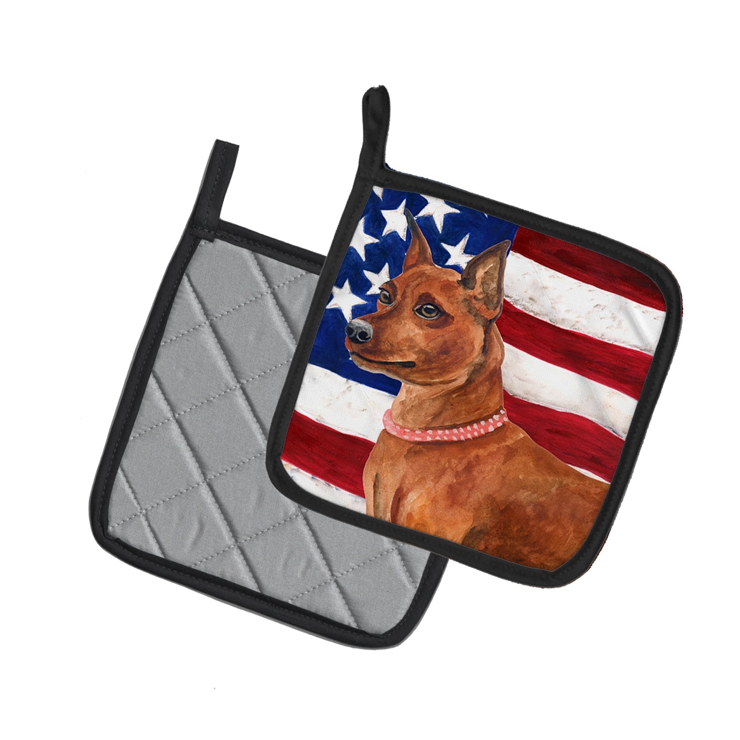 Miniature Pinscher Patriotic Pot Holder Set of 2 Heat Resistant Quilted Hot Pads 7.5 x 7.5 Inch, Insulated Kitchen Trivets for Cooking & Baking
