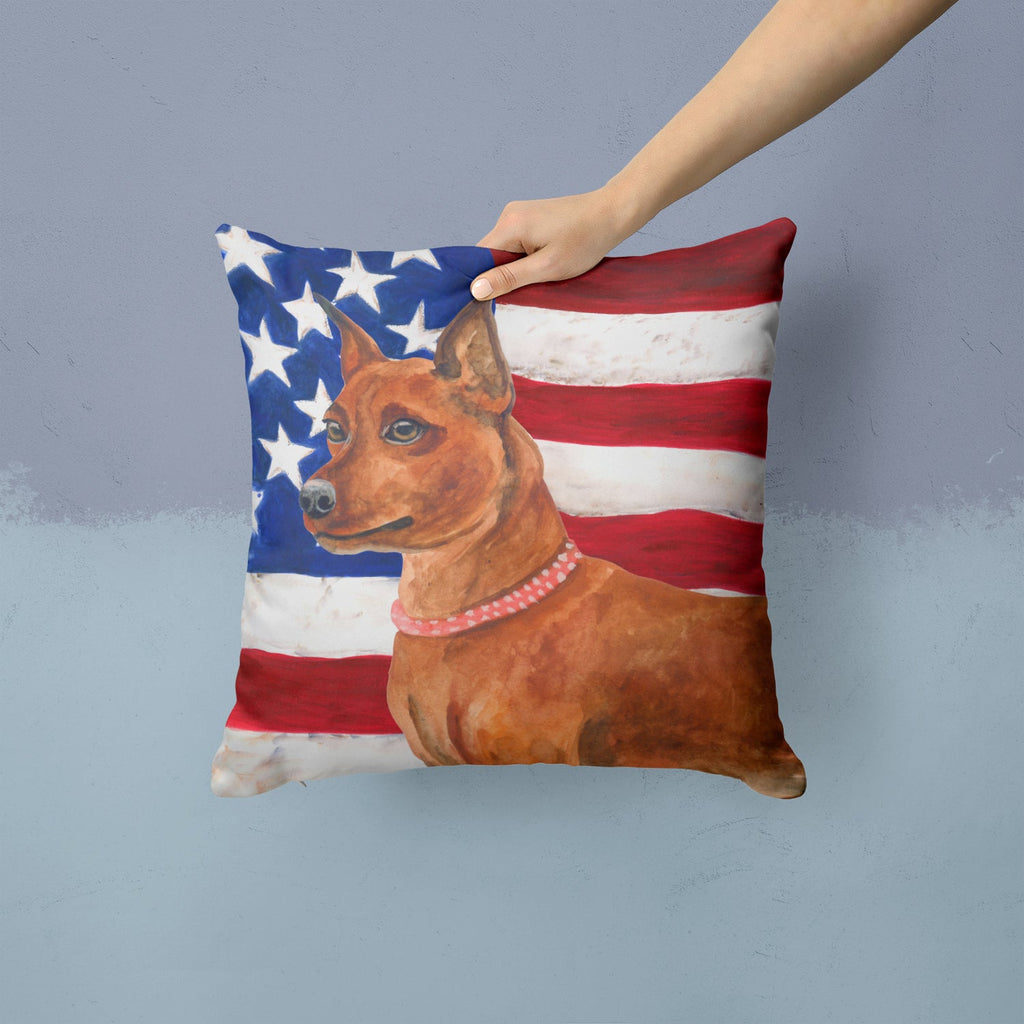 Miniature Pinscher Patriotic Decorative Throw Pillow 14x14 Indoor Outdoor Accent Cushion, Fabric Cover with Insert for Sofa, Bed, Porch & Living Room