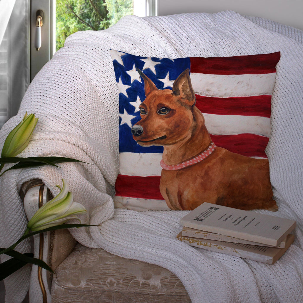 Miniature Pinscher Patriotic Decorative Throw Pillow 14x14 Indoor Outdoor Accent Cushion, Fabric Cover with Insert for Sofa, Bed, Porch & Living Room