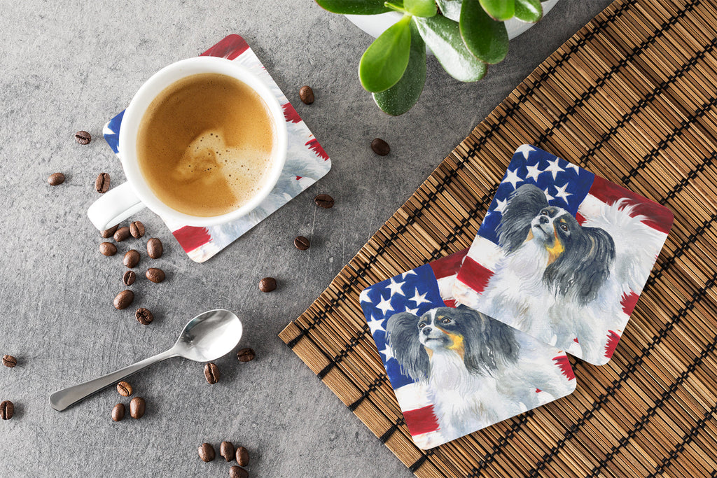 Papillon Patriotic Foam Coasters Set of 4 Cup Coasters for Indoor Outdoor, Tabletop Protection, Anti Slip, Mouse pad Material