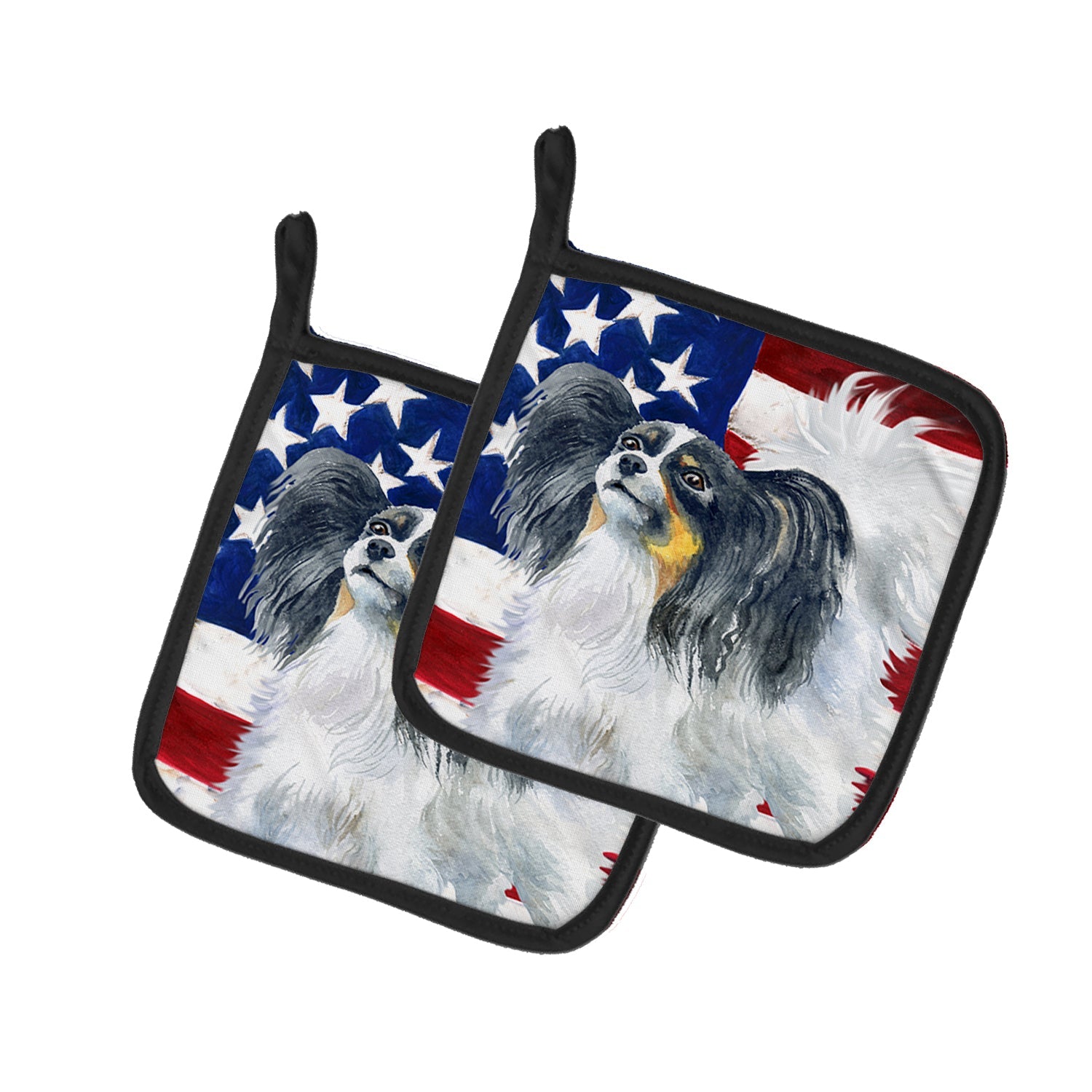 Papillon Patriotic Pot Holder Set of 2 Heat Resistant Quilted Hot Pads 7.5 x 7.5 Inch, Insulated Kitchen Trivets for Cooking & Baking