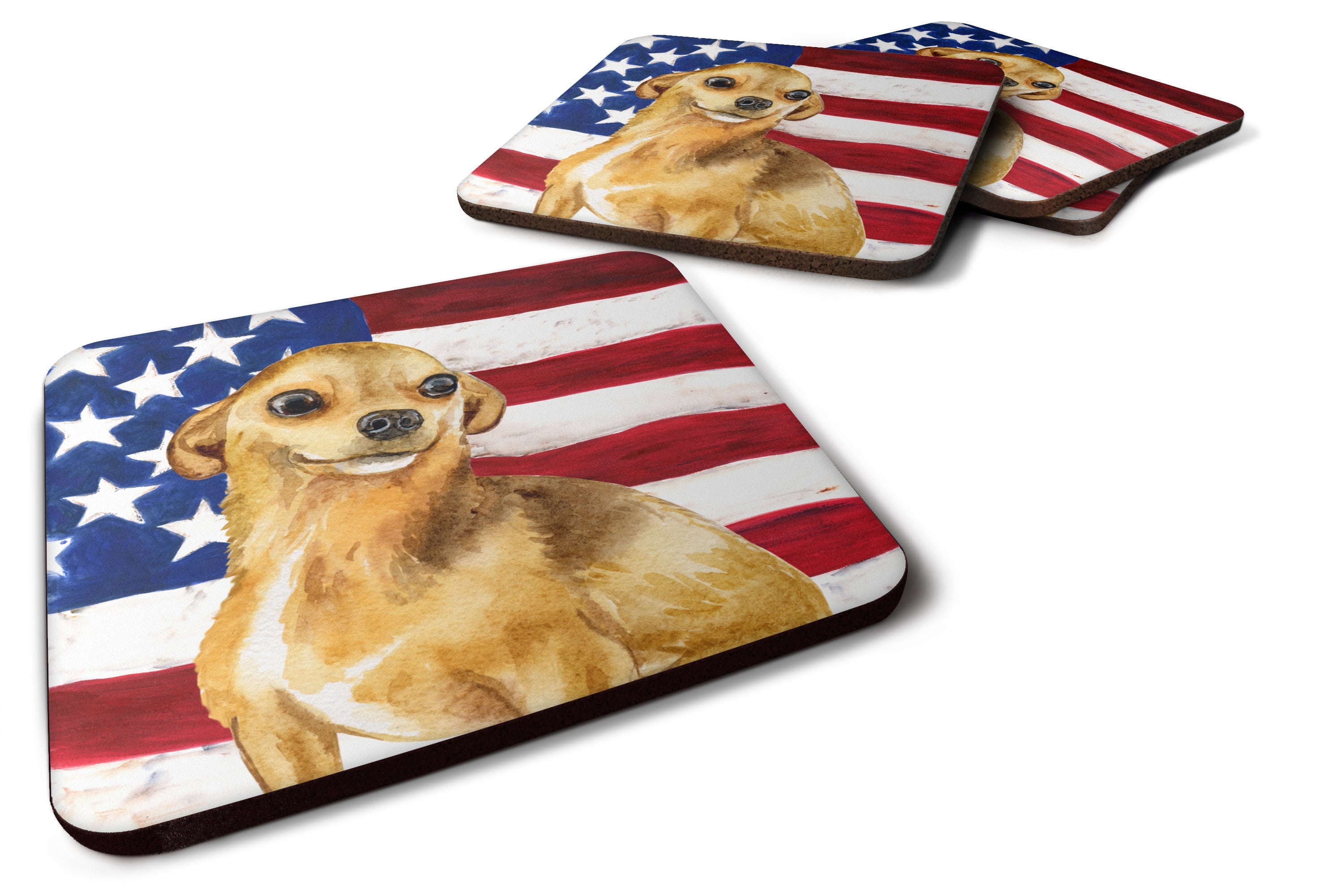 Chihuahua Patriotic Foam Coasters Set of 4 Cup Coasters for Indoor Outdoor, Tabletop Protection, Anti Slip, Mouse pad Material