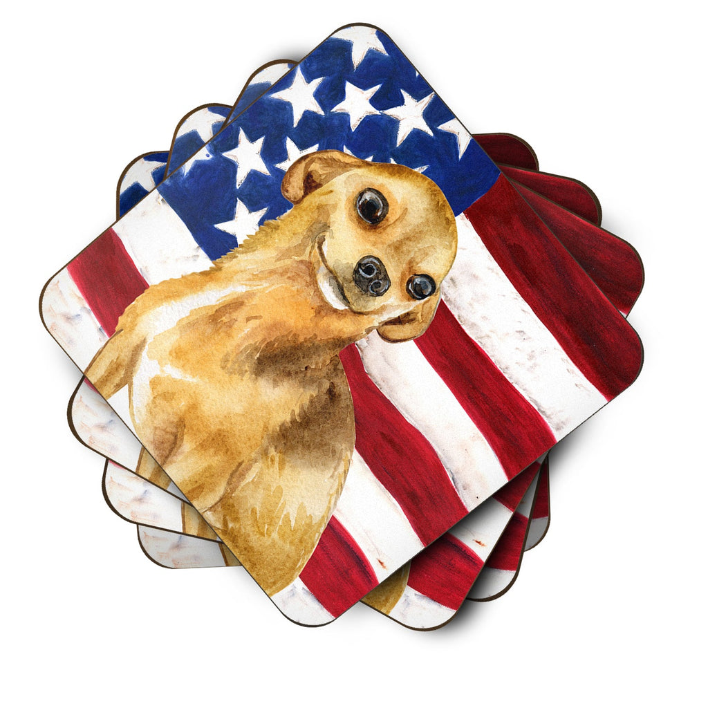 Chihuahua Patriotic Foam Coasters Set of 4 Cup Coasters for Indoor Outdoor, Tabletop Protection, Anti Slip, Mouse pad Material