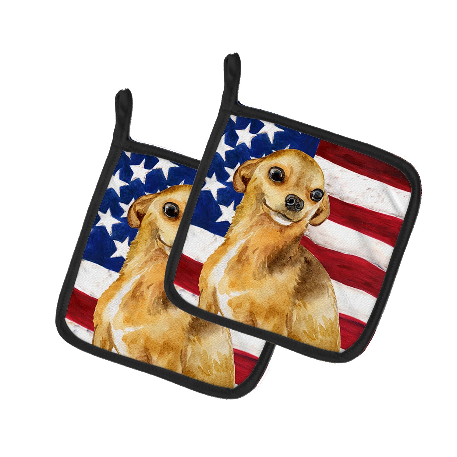 Chihuahua Patriotic Pot Holder Set of 2 Heat Resistant Quilted Hot Pads 7.5 x 7.5 Inch, Insulated Kitchen Trivets for Cooking & Baking